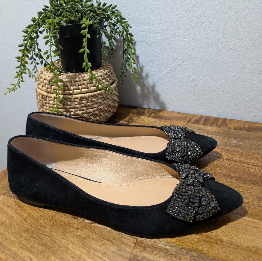 Tory Burch Esme Black Suede Rhinestones‎ Flat Shoes-sz9.5  ~Stylish - Picture 2 of 12